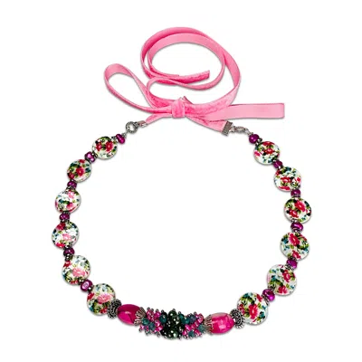Bellus Domina Women's Sweet Romance Pink Flower Necklace In Multi