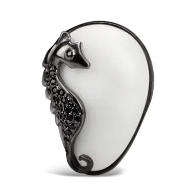 Bellus Domina Women's White / Black Sterling Silver Adjustable Seahorse Ring