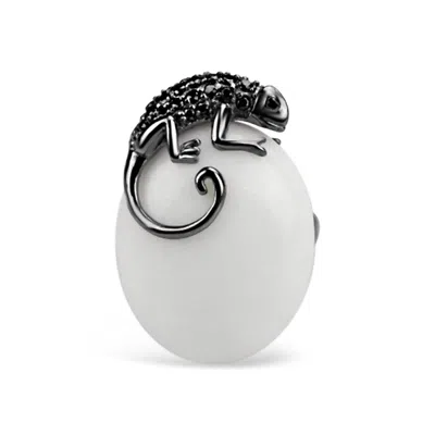 Bellus Domina Women's White / Black Sterling Silver White & Black Lizard Ring