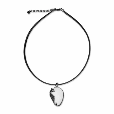 Bellus Domina Women's White / Black Sterling Silver White & Black Seahorse Necklace