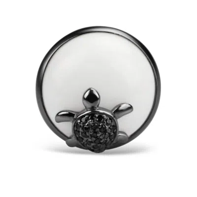 Bellus Domina Women's White / Black White & Black Sterling Silver Adjustable Turtle Ring In Metallic