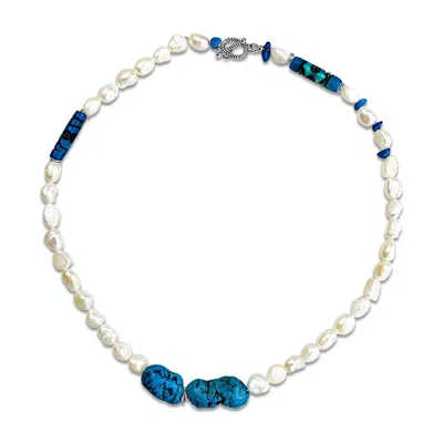 Bellus Domina Women's White / Blue Freshwater Pearl & Blue Howlite Necklace