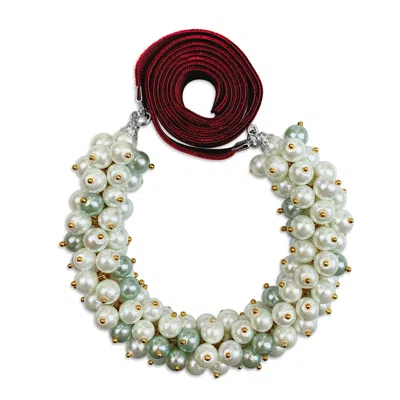 Bellus Domina Women's White / Blue / Red Wedding Collection White Beaded Bracelet