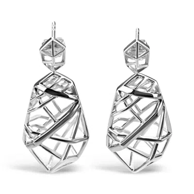 Bellus Domina Women's White Gold Plated Silver Crossover Earrings In Metallic