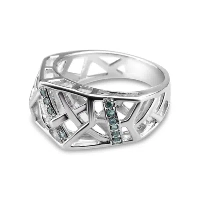 Bellus Domina Women's White Gold Plated Silver Openwork Topaz Ring