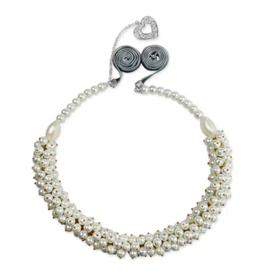 Bellus Domina Women's White / Grey Wedding Collection White Beaded Choker Necklace In Red