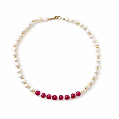 Bellus Domina Women's White / Pink Natural Freshwater Pearl & Jade Necklace Pink Pearl In Neutral