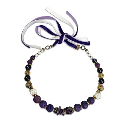 Bellus Domina Women's White / Purple Purple Lava Stone & Amethyst Gala Necklace In Brown