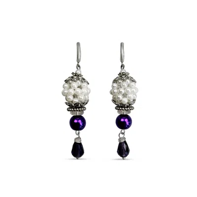 Bellus Domina Women's White / Purple / Silver White & Purple Baroque Beaded Earrings
