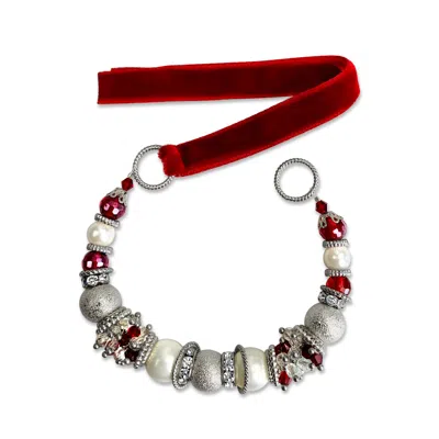 Bellus Domina Women's White / Red / Silver Red & White Beaded Gala Bracelet