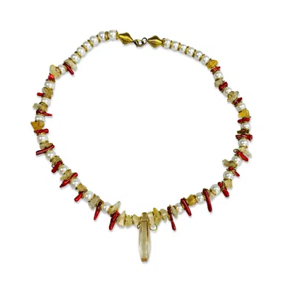 Bellus Domina Women's White / Red / Yellow Citrine & Red Coral Beaded Necklace In Gold