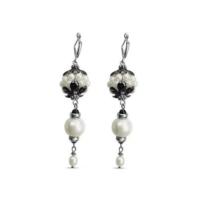 Bellus Domina Women's White / Silver Long White Beaded Pearl Earrings In Multi
