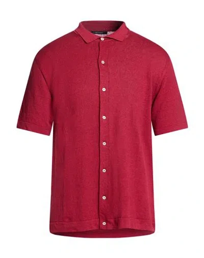Bellwood Man Shirt Burgundy Size 42 Linen, Cotton In Red