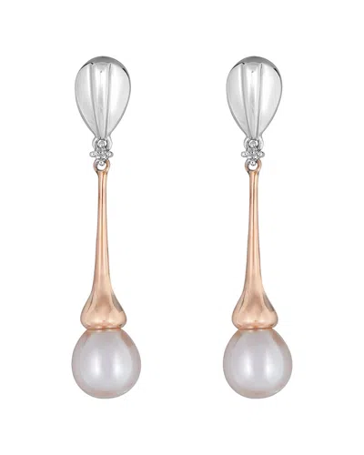 Belpearl 14k Two-tone 0.24 Ct. Tw. Diamond & 9.5-9mm Pearl Earrings In Gray