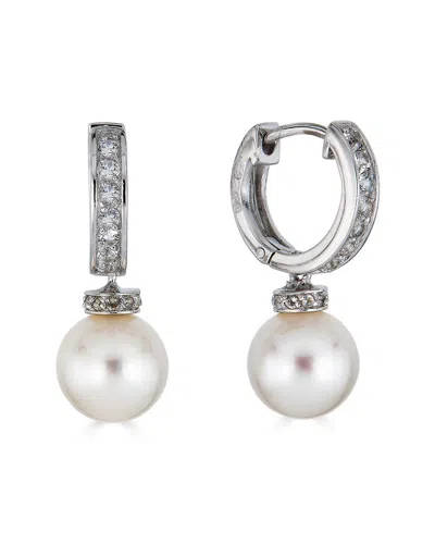 Belpearl Silver 10-9mm Freshwater Pearl Cz Earrings
