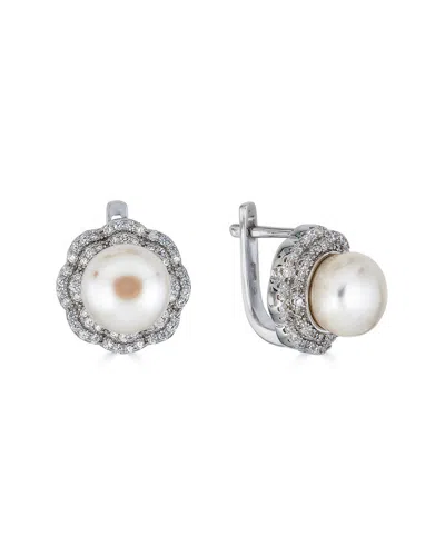 Belpearl Silver 10-9mm Freshwater Pearl Cz Earrings In Metallic
