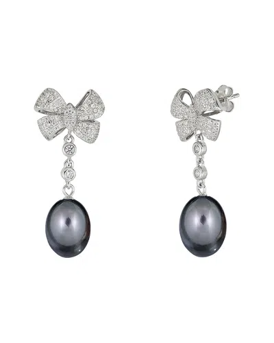 Belpearl Silver 10-11mm Pearl Cz Dangle Earrings In Metallic