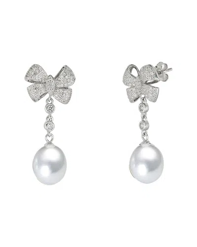 Belpearl Silver 10-11mm Pearl Cz Dangle Earrings