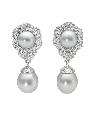 Belpearl Silver 10/8-7mm Freshwater Pearl Cz Earrings