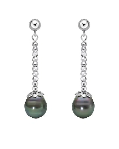 Belpearl Silver 10-9mm Tahitian Pearl Earrings In Green