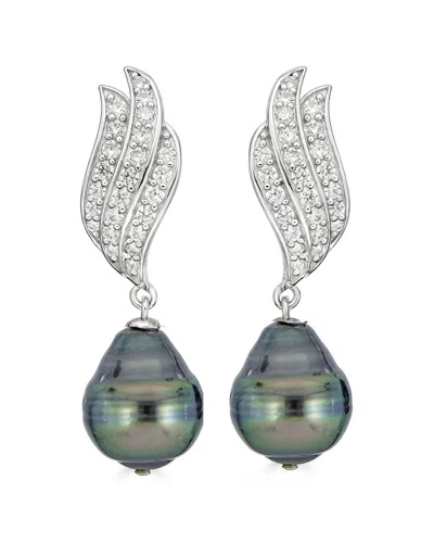 Belpearl Silver 10mm Freshwater Pearl Cz Earrings In Multi