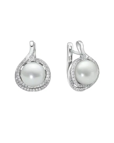 Belpearl Silver 10mm Freshwater Pearl Cz Earrings In Metallic