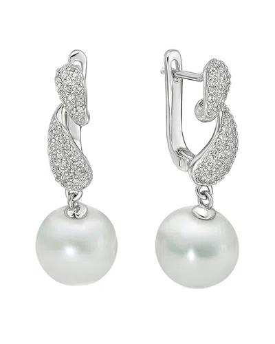 Belpearl Silver 10mm Freshwater Pearl Cz Earrings In Metallic
