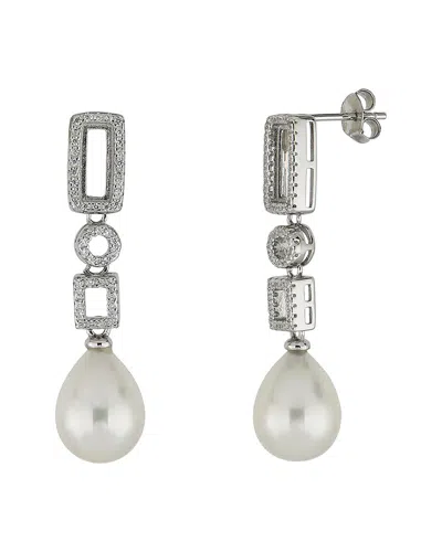 Belpearl Silver 10mm Pearl Cz Dangle Earrings In Metallic