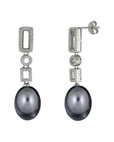 Belpearl Silver 10mm Pearl Cz Dangle Earrings In Multi