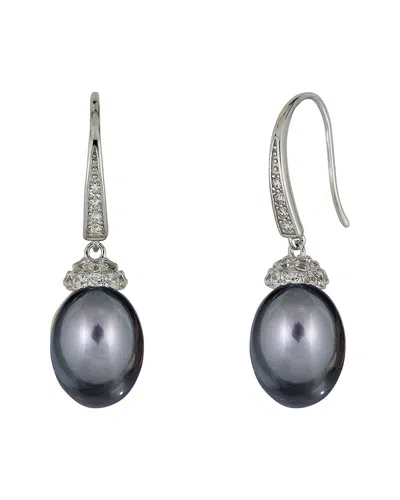 Belpearl Silver 10mm Pearl Cz Dangle Earrings In Multi