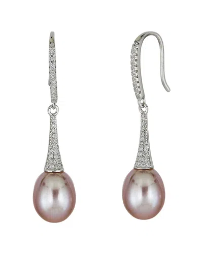 Belpearl Silver 10mm Pearl Cz Dangle Earrings In Multi