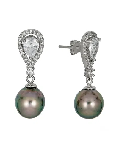Belpearl Silver 10mm Pearl Cz Earrings In Gray