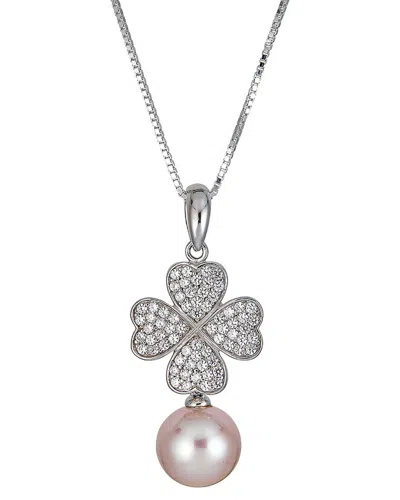 Belpearl Silver 10mm Pearl Cz Pendant Necklace
