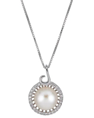 Belpearl Silver 10mm Pearl Cz Pendant Necklace