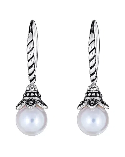 Belpearl Silver 10mm Pearl Dangle Earrings In Metallic