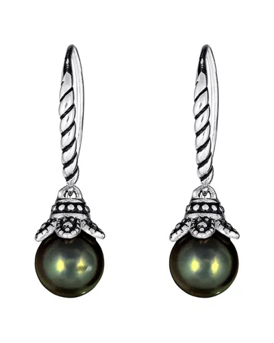 Belpearl Silver 10mm Tahitian Dangle Earrings In Green