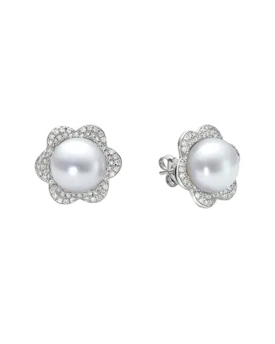 Belpearl Silver 11-10mm Freshwater Pearl Cz Earrings