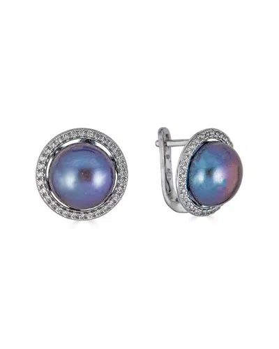 Belpearl Silver 11-10mm Freshwater Pearl Cz Earrings In Metallic