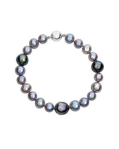 Belpearl Silver 11-7mm Tahitian & Freshwater Pearl Bracelet In Metallic