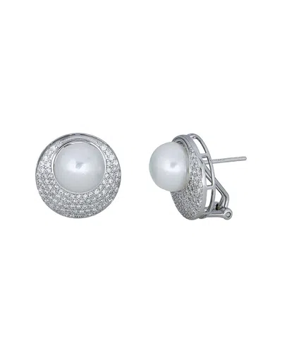 Belpearl Silver 11-12mm Pearl Cz Post & Clip Earrings
