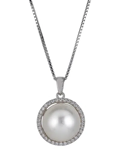 Belpearl Silver 11mm Pearl Cz Pendant Necklace In Metallic