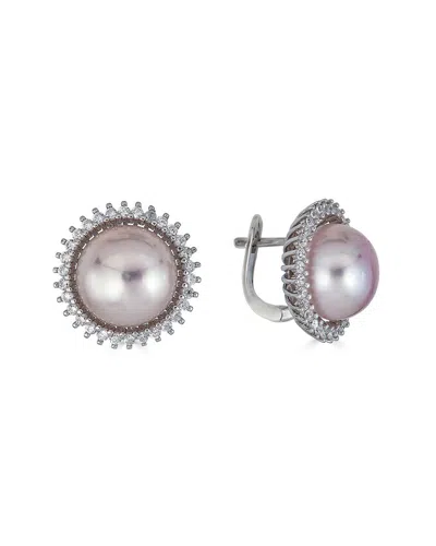 Belpearl Silver 120-11mm Freshwater Pearl Cz Earrings In Metallic