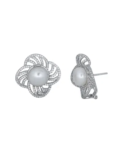 Belpearl Silver 12mm Pearl Cz Post & Clip Earrings