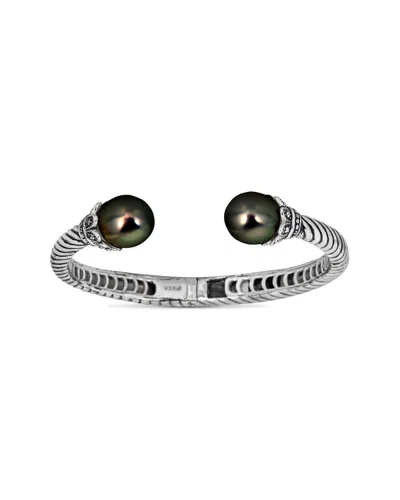 Belpearl Silver 12mm Tahitian Bangle Bracelet In Green