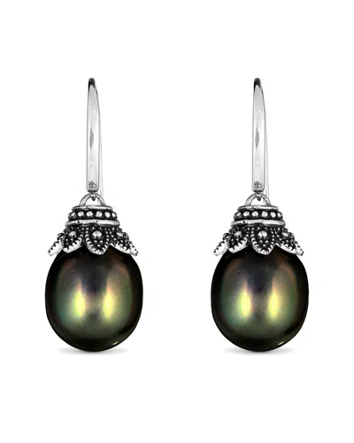 Belpearl Silver 12mm Tahitian Dangle Earrings In Green