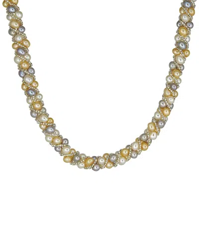 Belpearl Silver 4-5mm Pearl Woven Necklace In Gold