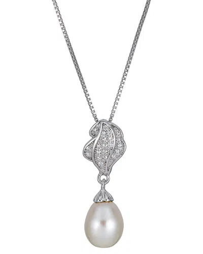 Belpearl Silver 7-8mm Pearl Cz Pendant Necklace