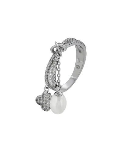 Belpearl Silver 7-8mm Pearl Cz Ring In Gray