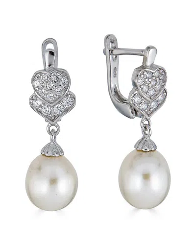 Belpearl Silver 8-7mm Freshwater Pearl Cz Earrings