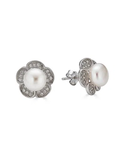 Belpearl Silver 8-7mm Freshwater Pearl Cz Earrings